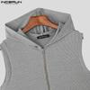 INCERUN Men Sleeveless Zip-up Rib Casual Hooded Tank Tops 