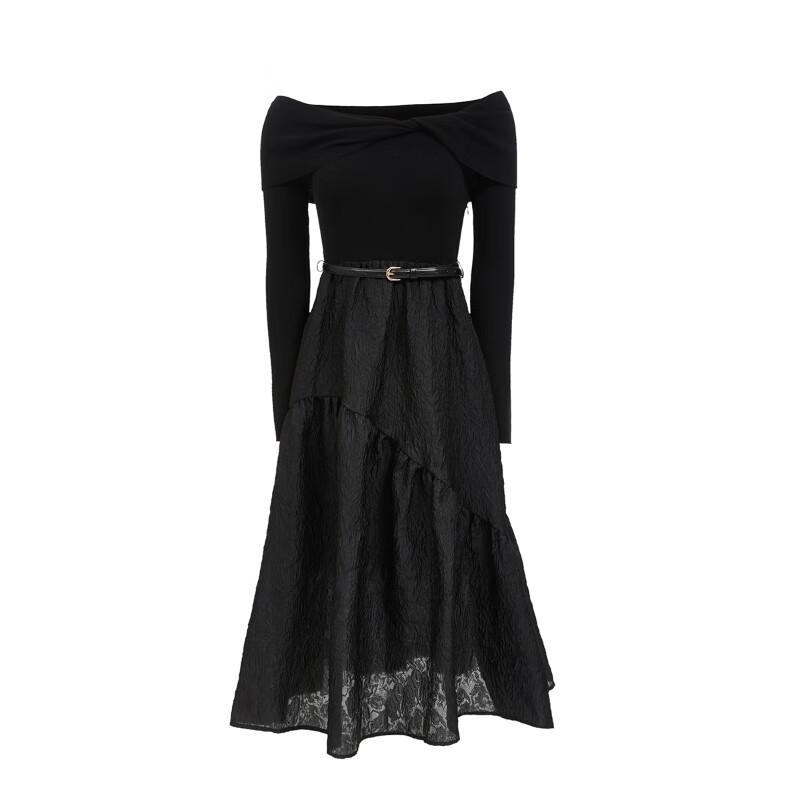 VEROMODA Off-Shoulder Belted A-Line Knit Dress