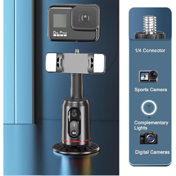 Auto Face Tracking Tripod 360° Rotating Auto Tracking Phone Stand, No App, Gesture Control Smart Shooting Camera Mount with Selfie Light and Remote