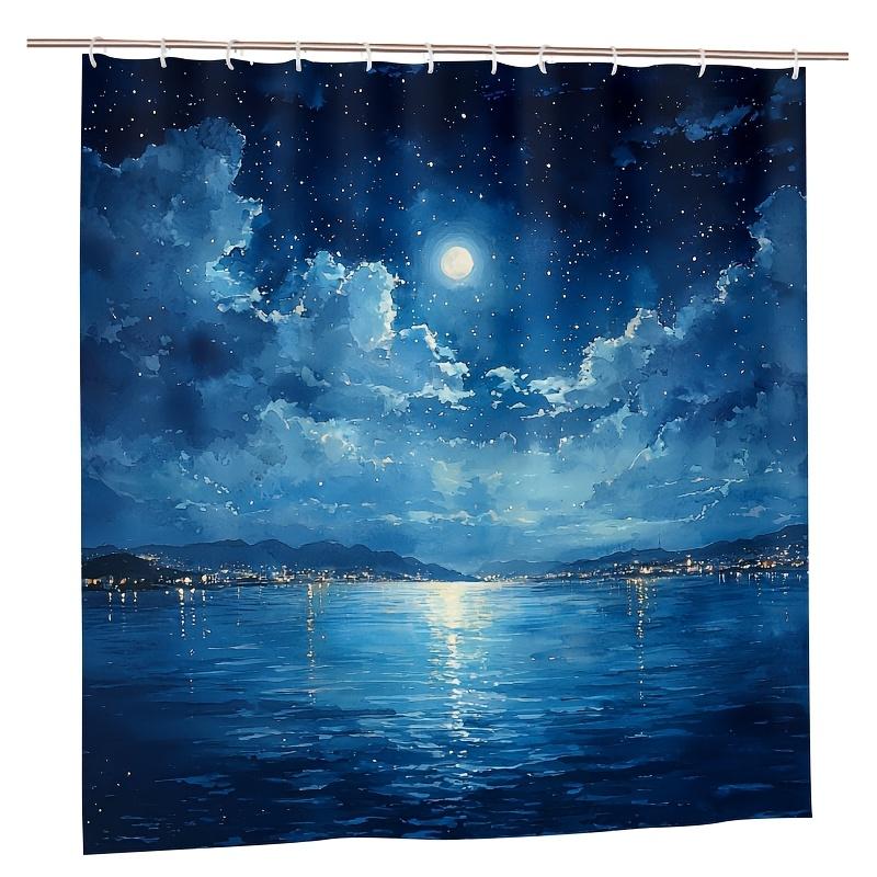 Starry Night Sky Shower Curtain - 71X71 Inch Premium Polyester, Celestial Cartoon Design, Fits Modern & Traditional Bathrooms