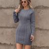 Podzim Zima Ležérní Slim Mini Šaty Módní Dlouhý Rukáv Pružnost Svetrové Šaty O-výstřih Jednobarevné Pletené Šaty Obepínající Boky Ženy
