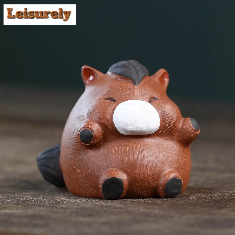 Yixing Purple Clay Cute Heart Wide Fat Body Horse Tea Pet Handmade Tea Spirit Tea Figurine Play Toys Tea Statue Ornaments Craft