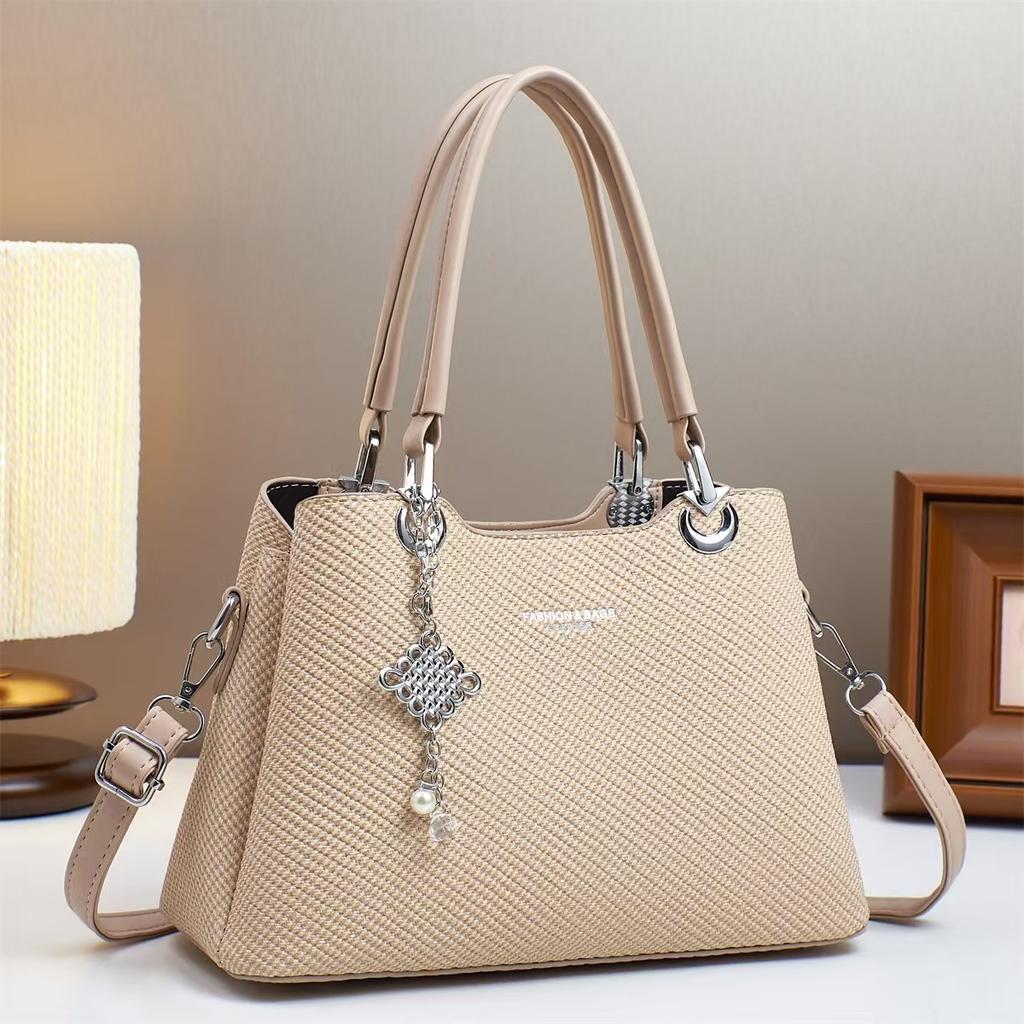 New Macaron Fashion Handbag Multi-layer Large Capacity Single Shoulder Bag Canvas Texture Crossbody Bag Woman