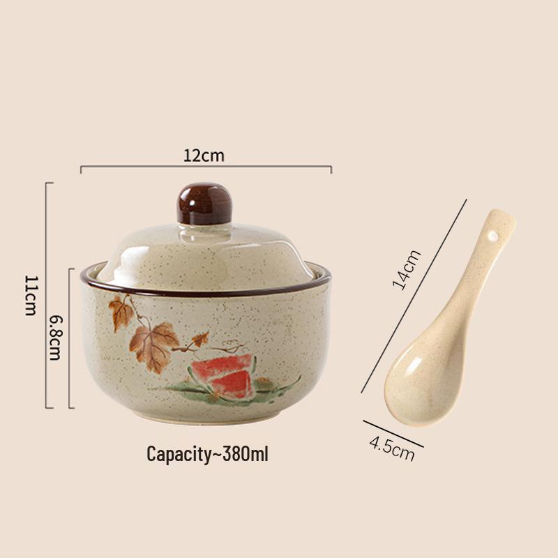 Chinese Retro Ceramic Single-Serve Stew and Soup Pot with Lid