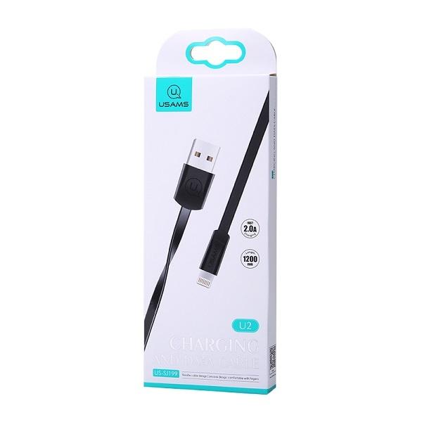 USAMS U2 Lightning Flat Cable 1.2M black/Black Sj199Ip01 Iphone 5/6/7/8/X (Us-Sj199)