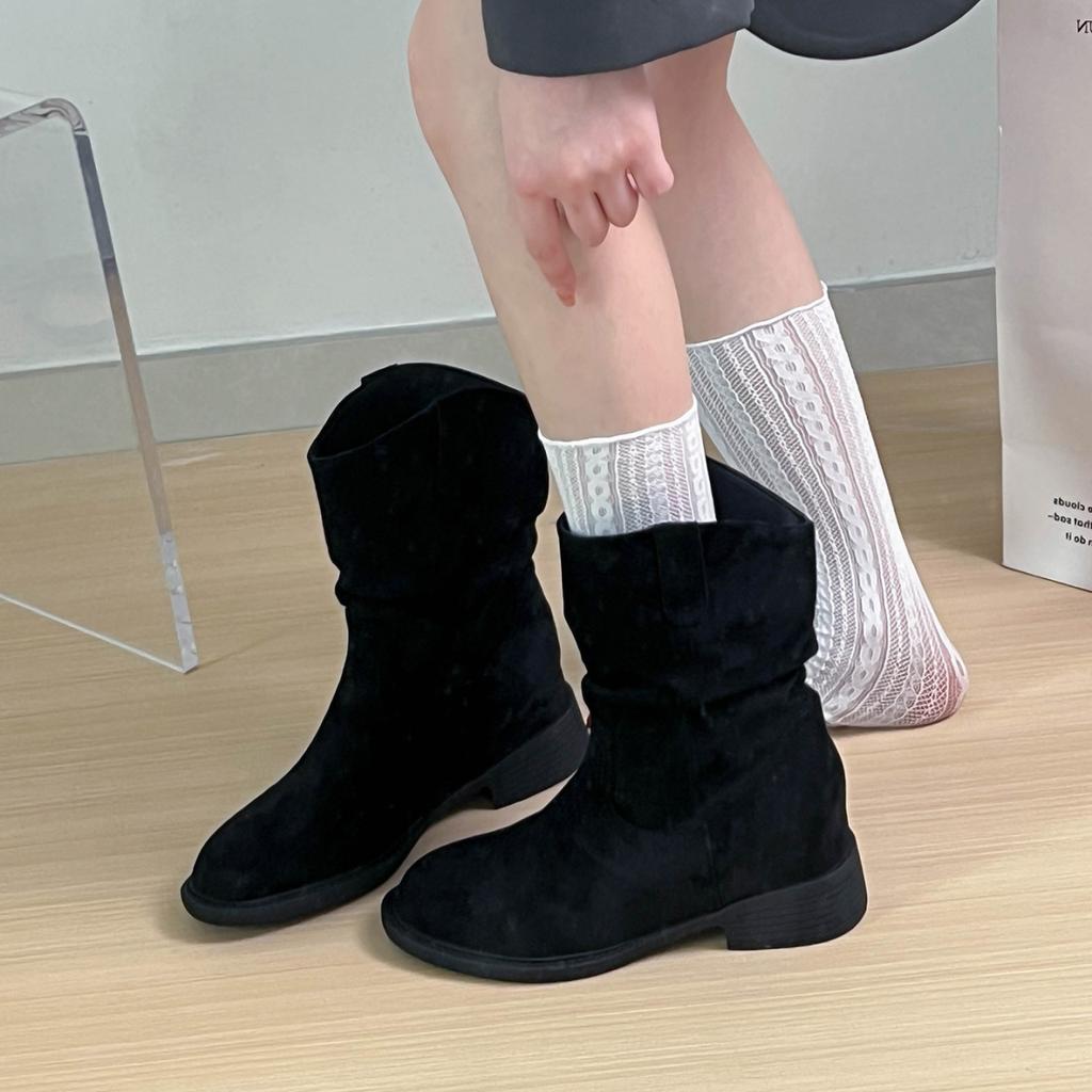 Coarse heel suede piled boots Martin boots women's boots new autumn and winter fashion versatile and thin French short boots