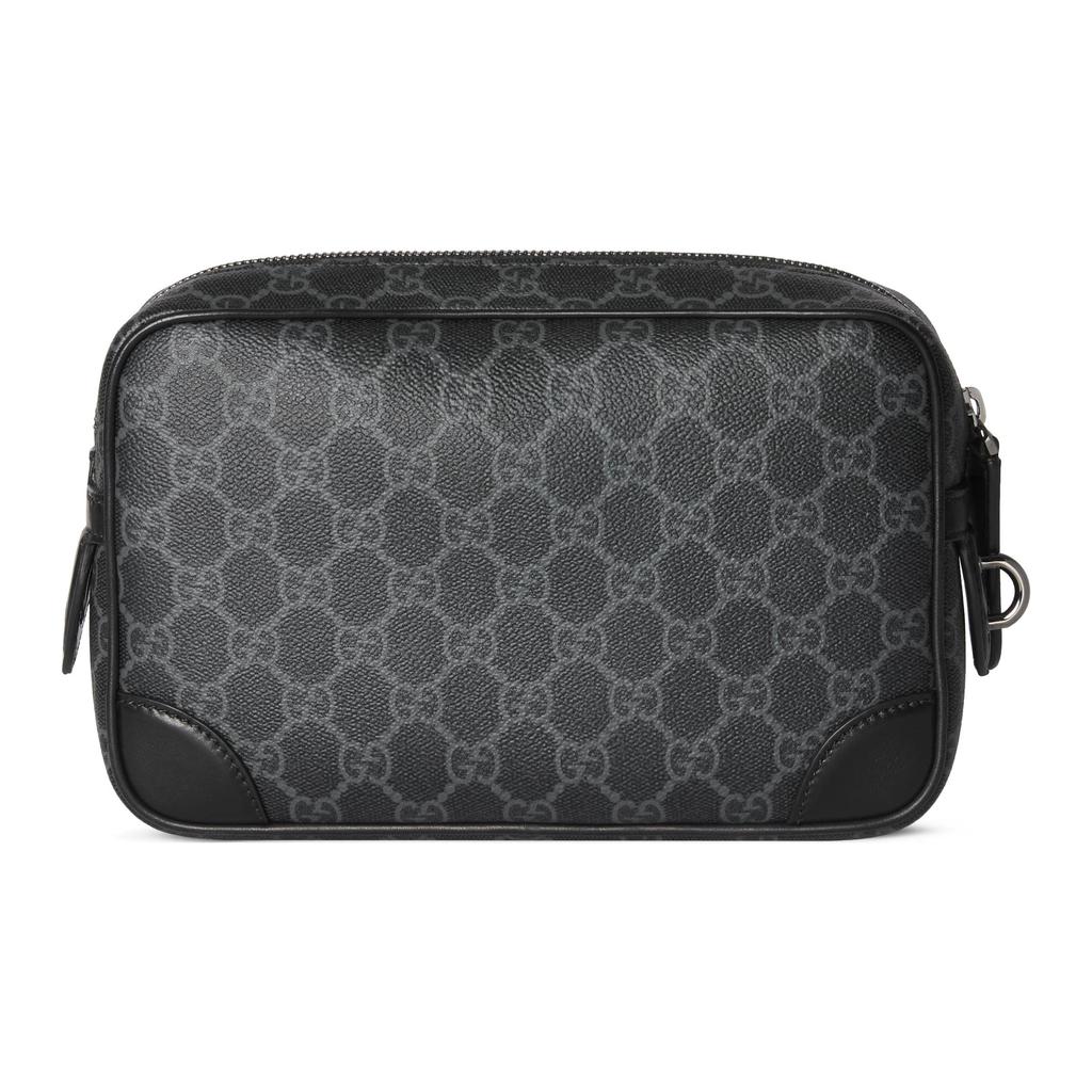 Gucci GG Emblem Logo Muster Reißverschluss Stoff Kulturtasche Klein Herren Kulturtasche Schwarz 821164-FAD6M-1000