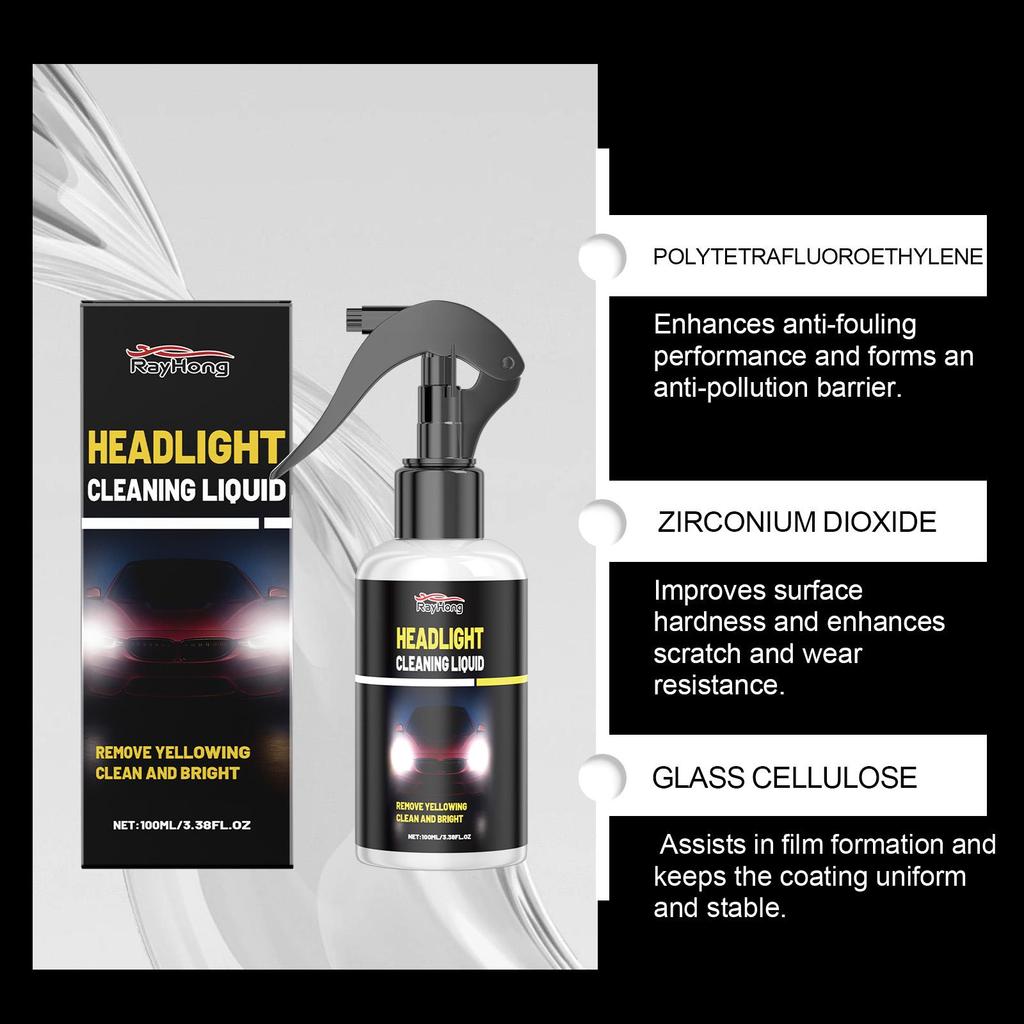 RAYHONG Automotive Headlight Cleaner Headlight Maintenance & Restoration Removes Stains & Enhances Brightness Polishing Headlight Care Agent 100ML