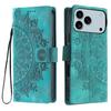 For iPhone 17 Pro Max Case Imprinted Totem Skin Feel Wallet Leather Phone Cover with Hand Strap