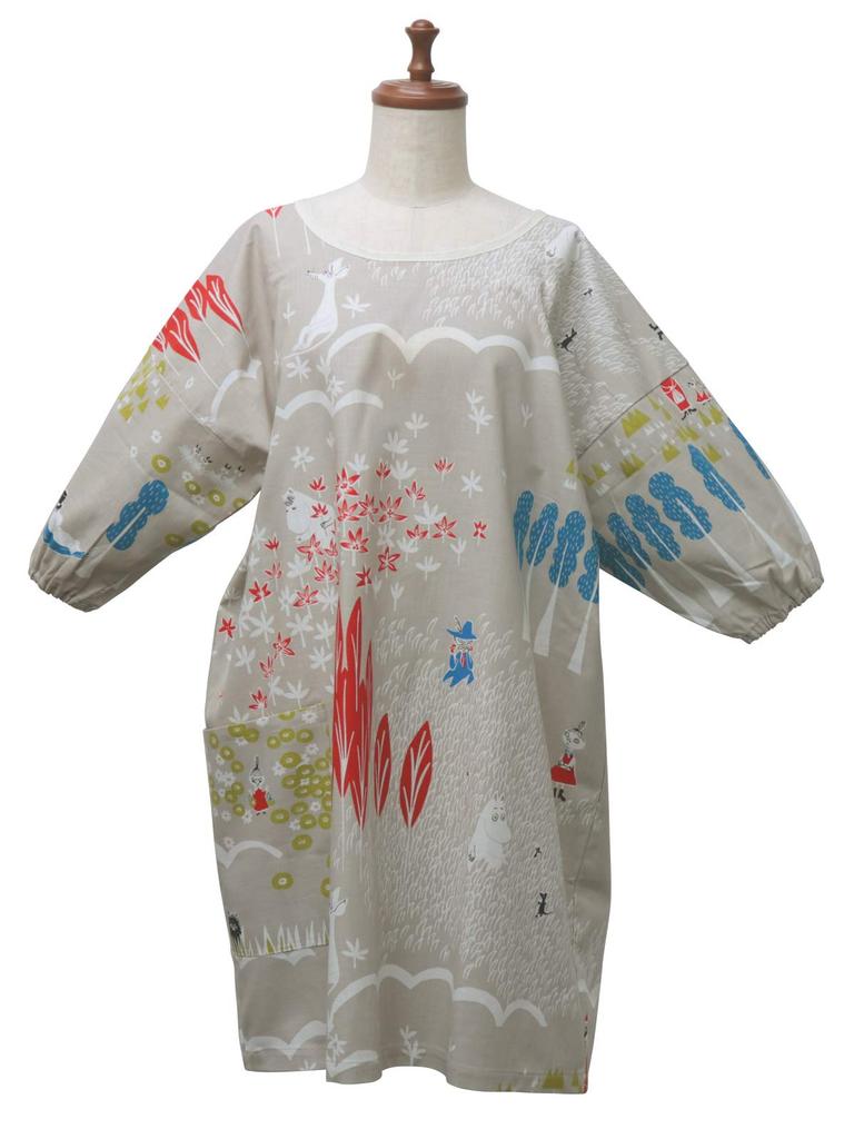 Quarter Report Moomin Free Elastic Large Pockets In (MOOMIN) Loose-fitting Apron, 100% Cotton, I'm Here, Gray, Size, Cuffs, [Made Japan]