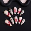 3D Stereo Handmade Leopard Print Floral Rhinestone French Almond Nails - Autumn/Winter Wearable Nail Art Stickers