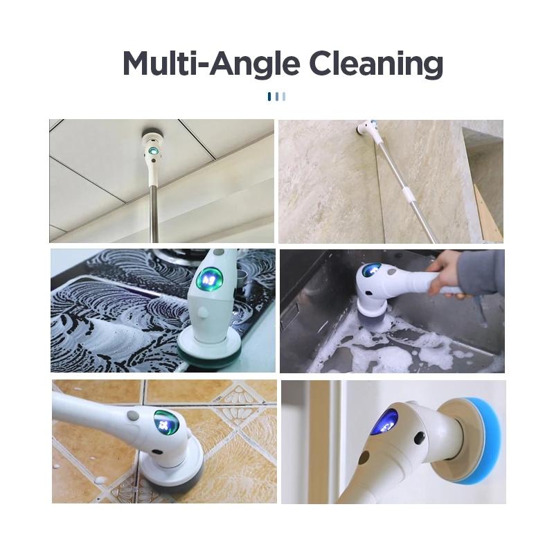 Brosse de nettoyage électrique 8 en 1, multifonctionnelle avec veilleuse LED, brosse de nettoyage pour salle de bain et cuisine, brosse domestique rotative