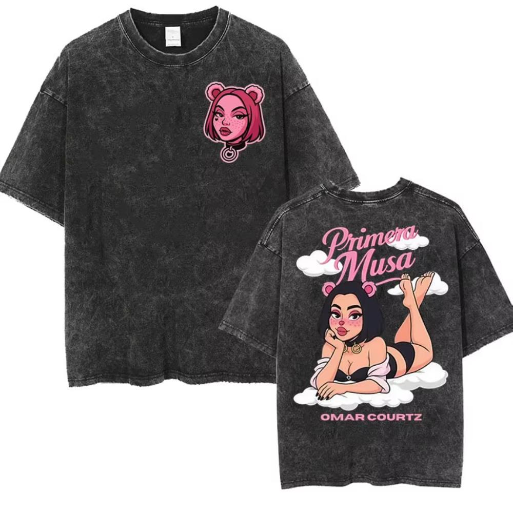 Rapper Omar Courtz Primera Musa World Tour T Shirts Men Women Fashion Gothic Hip Hop T-shirt Vintage Washed Short Sleeve T-shirt