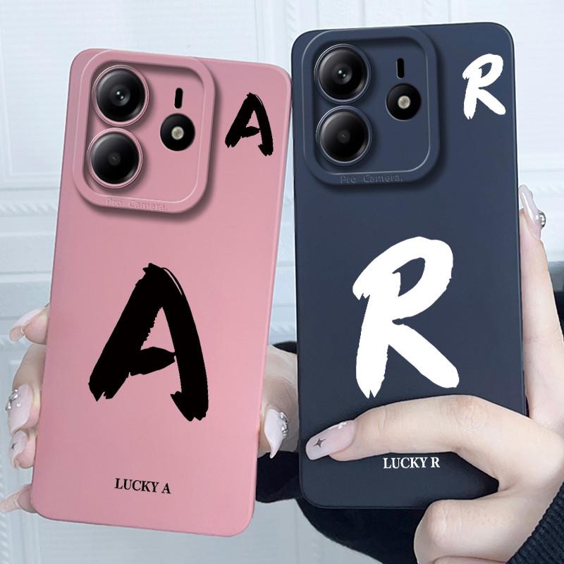 For Xiaomi Redmi Note 14 5G Cover Case Lucky Initial Letter Couple Silicone Soft Matte Phone Bumper for Redmi Note14 5G Casing