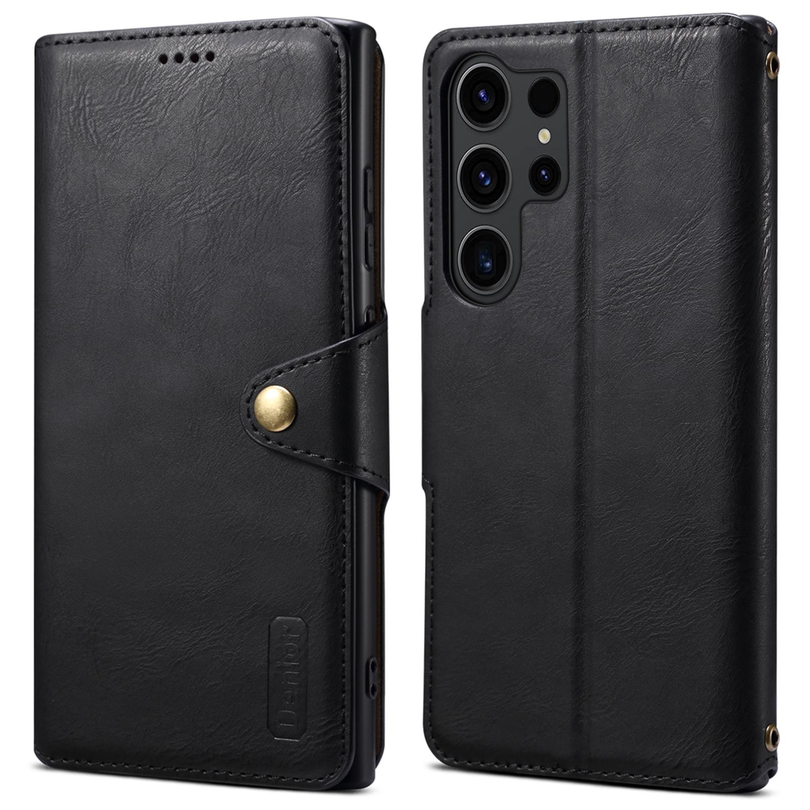 

DENIOR For Samsung Galaxy S24 Ultra Case Cowhide Texture Leather Wallet Cover Black