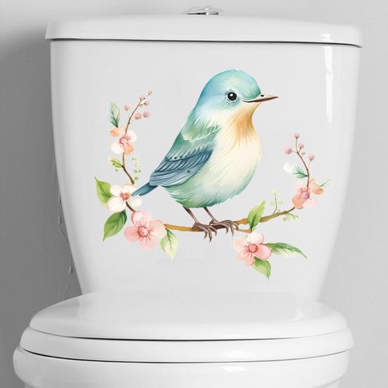Bird Flower Toilet Sticker Removable Self-adhesive Waterproof PVC Living Room Wall Art Bathroom Toilet Lid Decoration Decal