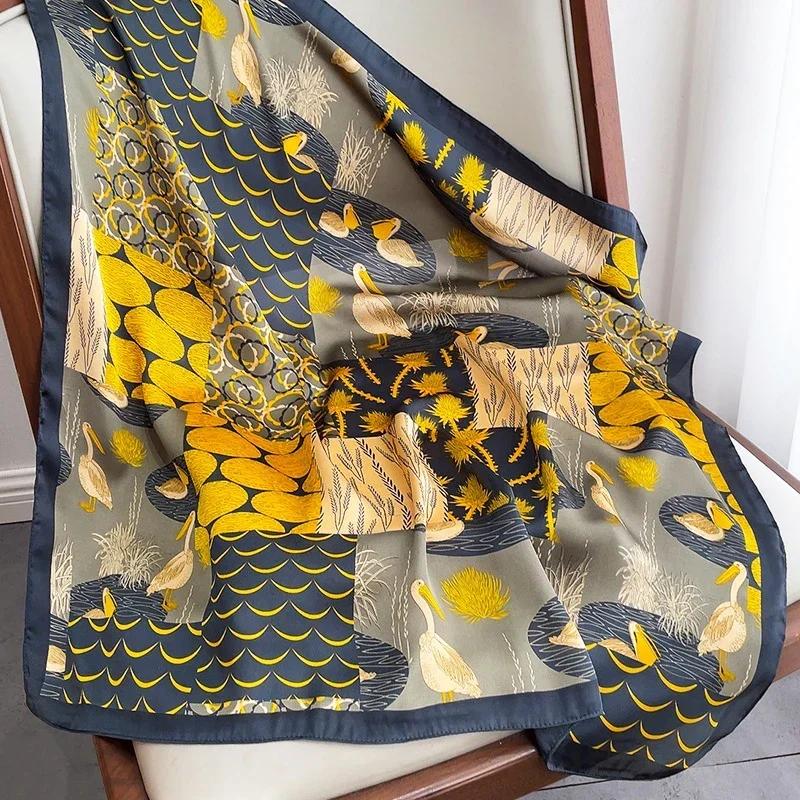 New 70*70cm Silk Satin Hair Scarf Women Handkerchief Printed Female Square Head Bandana Small Neck Muffler Hijab Lady Girl