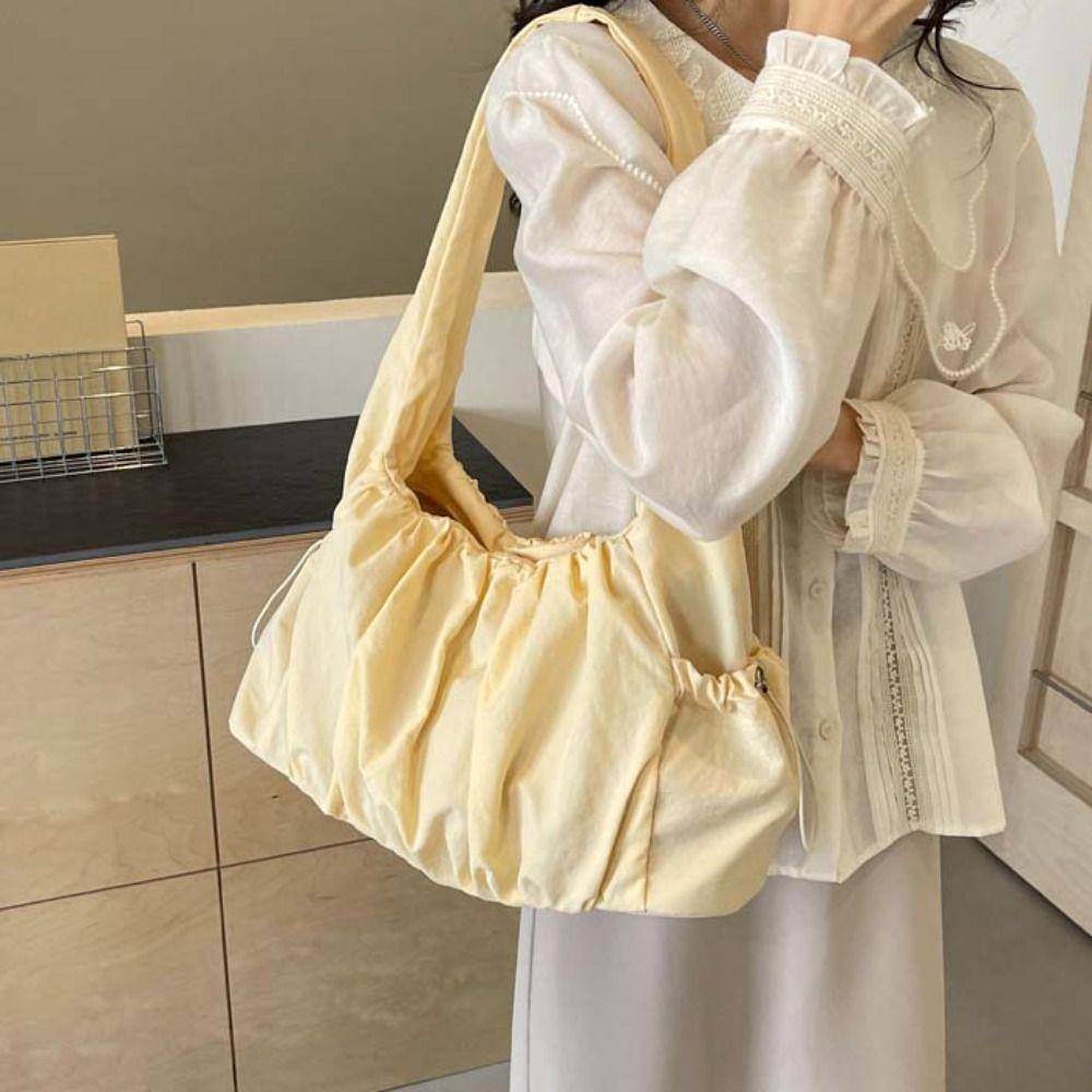 Drawstring Cloud Crossbody Bag Pleated Casual Underarm Bag Dumpling Bag Canvas Shoulder Bag Girls