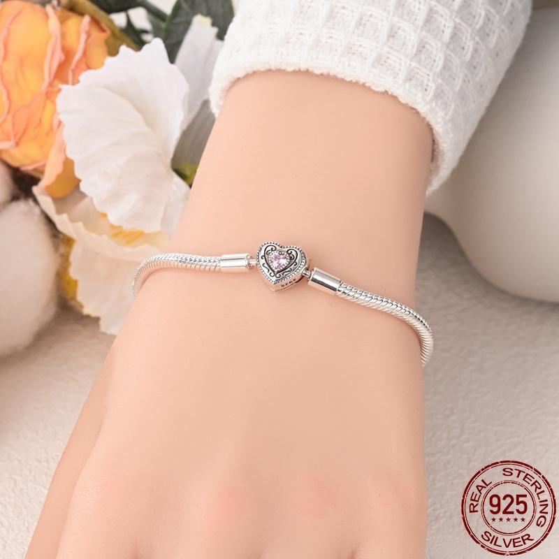 S925 Silver Vintage Heart Snake Bone Bracelet Fit Original Design Charms DIY Jewelry Bracelet For Women Fine Gift
