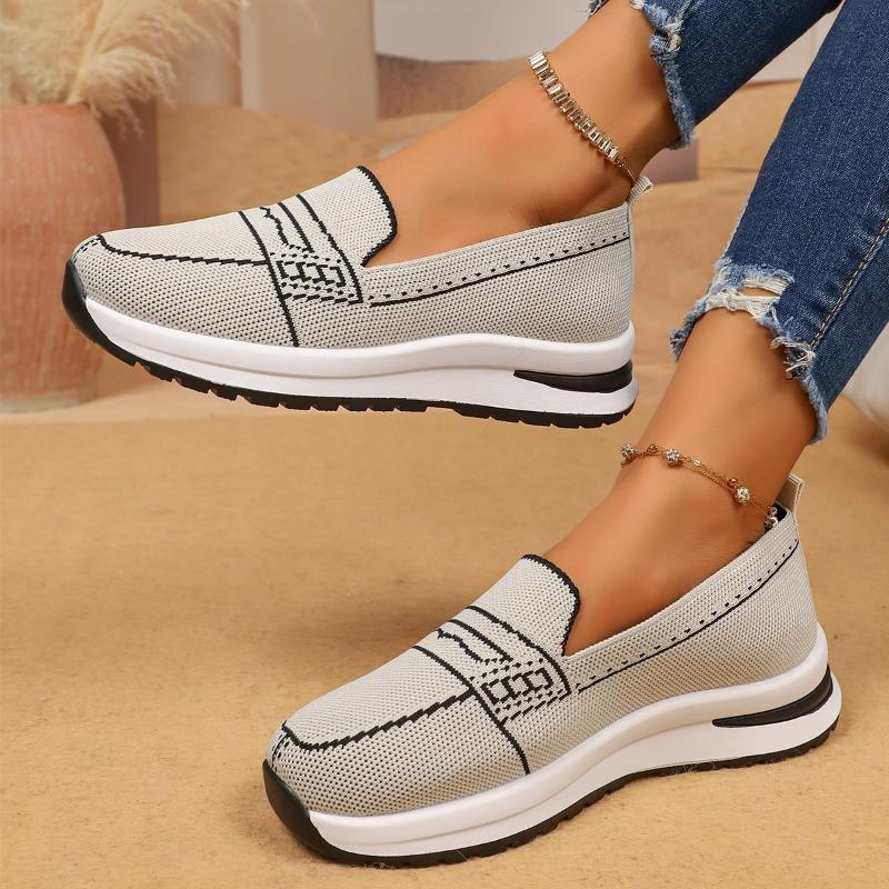 Fashion Mesh Knit Sneakers Autumn New Round Toe Colorblock Deep Mouth Soft Sole Anti-slip Wear-resistant Single Shoes