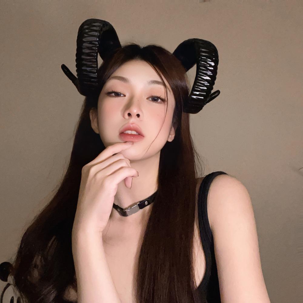 Artificial Black Demon Horn Headwear Realistic Goat Horn Hair Hoop  Children