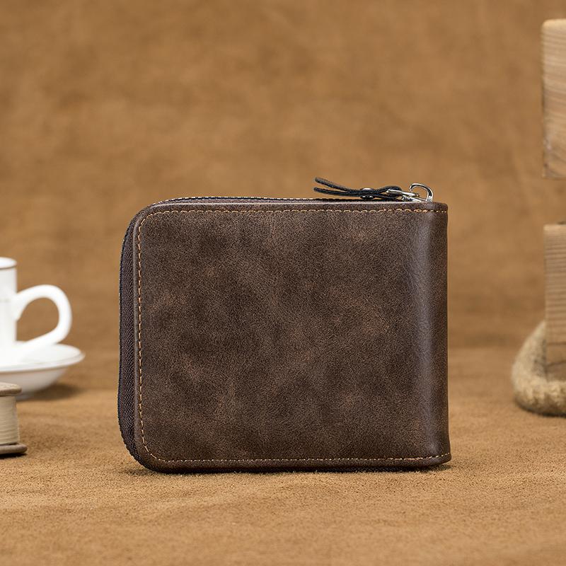 Men'S Wallet Short  New Vintage Casual Trifold Zipper Bag Youth Student Buckle Waist Chain Zero Wallet For Dad'S Birthday Gift