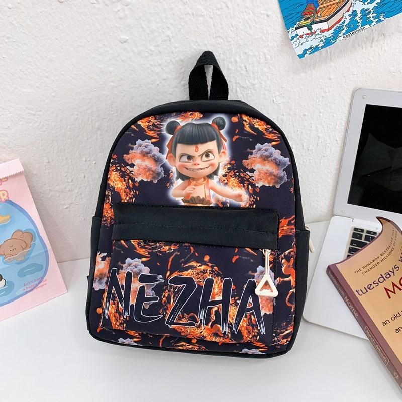 Pattern Nezha Letters Kids Cartoon Backpack With Storage Waterproof Function