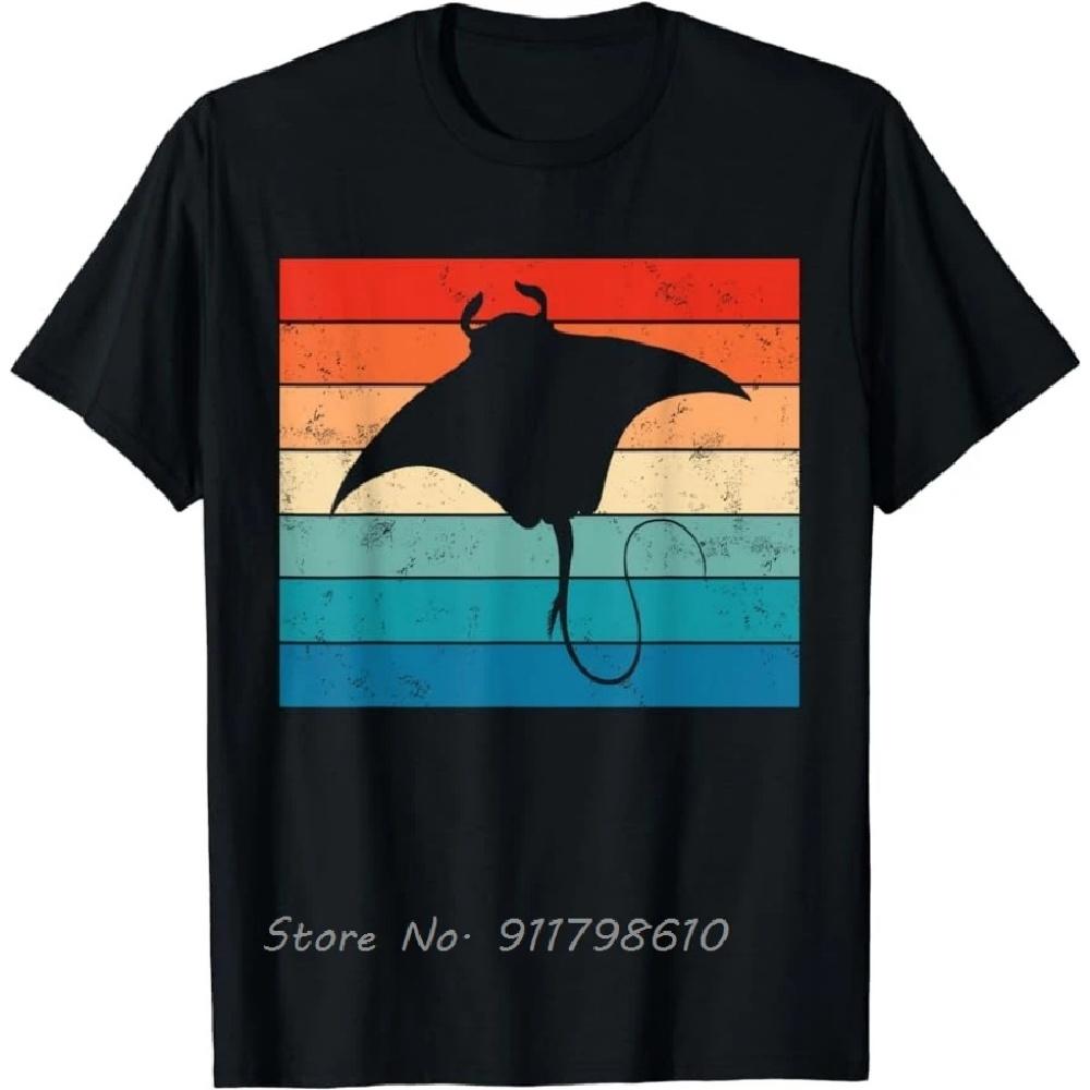 

Cotton Tshirt New Marine Animal Scuba Diving Stingray Retro Manta Ray Unisex Tops Tees Summer Men s Clothing Oversized T-shirt XXXXXL чорний