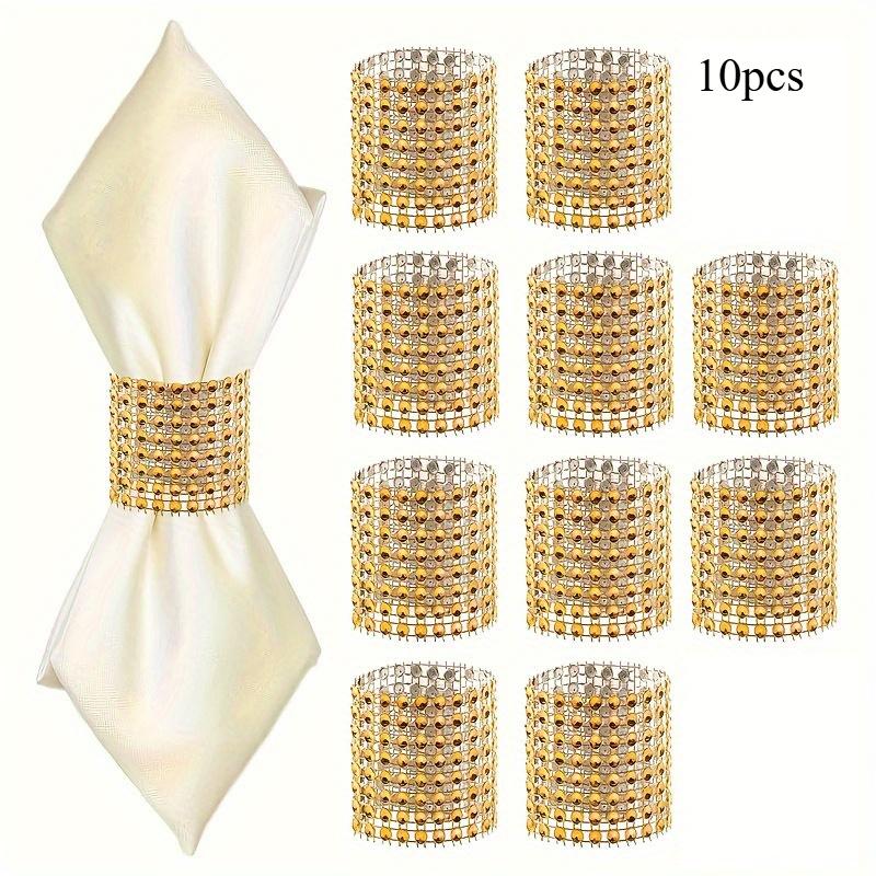 10pcs Elegant Rhinestone Napkin Buckle, Golden Shiny Napkin Ring, for Dining Table Decoration