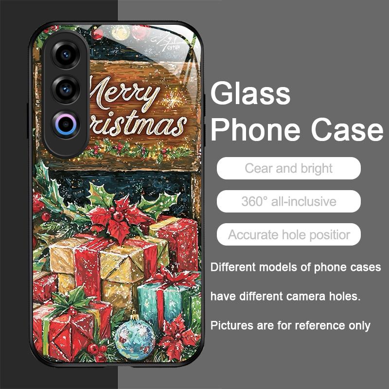Tempered Glass Phone Case for OnePlus 13R 12 11 10 Pro 5G ACE2 ACE3 Nord CE 4 3 2 Lite Cover Merry Christmas Tree New Year Gifts