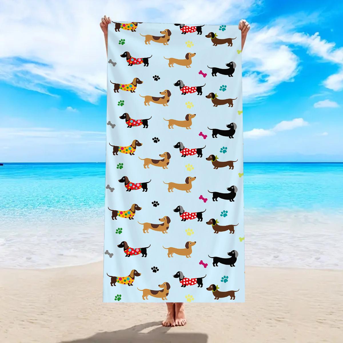 

1pc Cute sausage dog beach towel, ultra-fine fiber quick drying absorbent large beach towel W30*H60(CM)