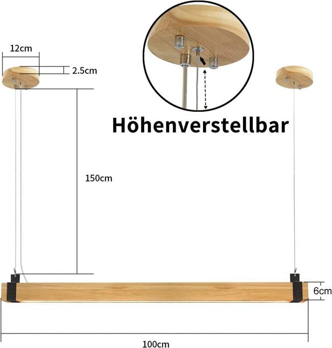 Lampe à suspension LED - NETTLIFE - 100 cm - Bois clair - Dimmable - Style scandinave