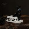 Collectible Resin Pet Sculpture Halloween Dog/Cat Skull Figurine, Gothic Animal Statue Party Atmosphere Decor for Desk Fireplace, Spooky Home Tabletop