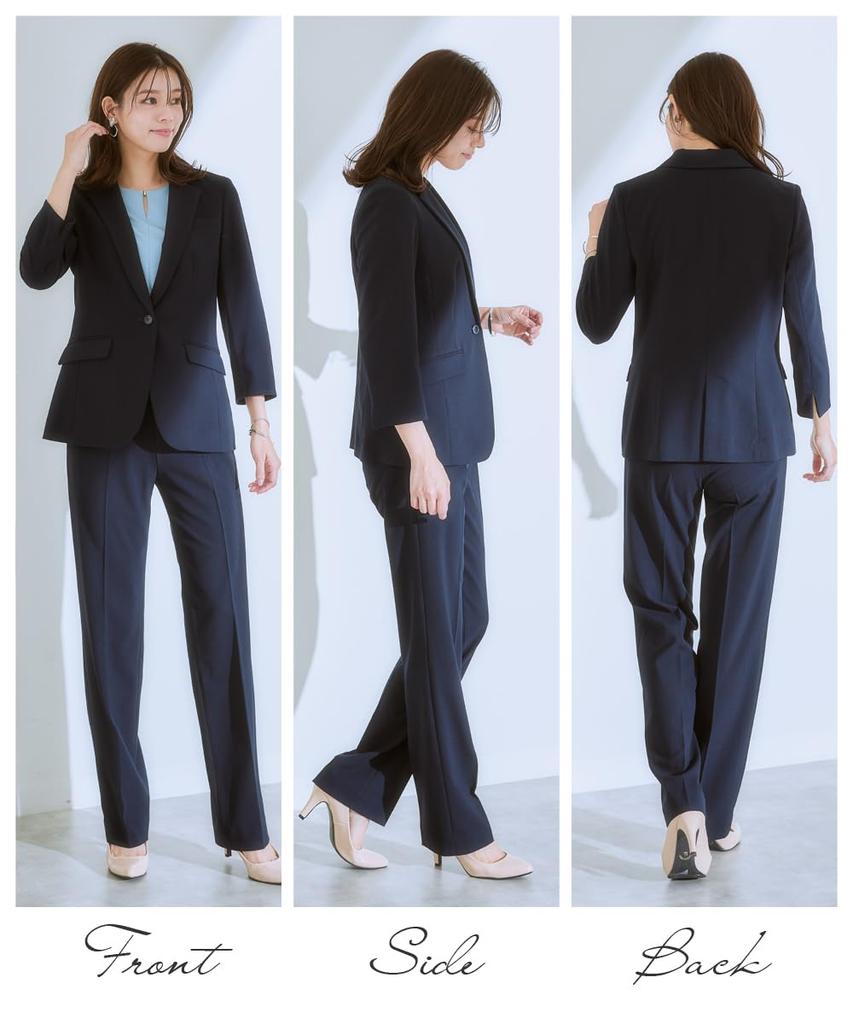 Pantsuit Pantsuit Sleeve Tailored Jacket Straight and Horizontal Stretch Plus Sizes Available Navy 3L [Nissen] Women's Suit (7/8 + Pants) (Vertical