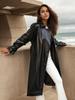 Rose Beauty A Women's Raglan Sleeve Lace Up Long Patent Leather PU Windbreaker Autumn Jacket