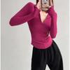 Elastic Tight Sexy Lapel Long Sleeve T-shirt Women Hottie Turndown Collar Slim Undershirt Inside Velveteen Sports Shirt Casual