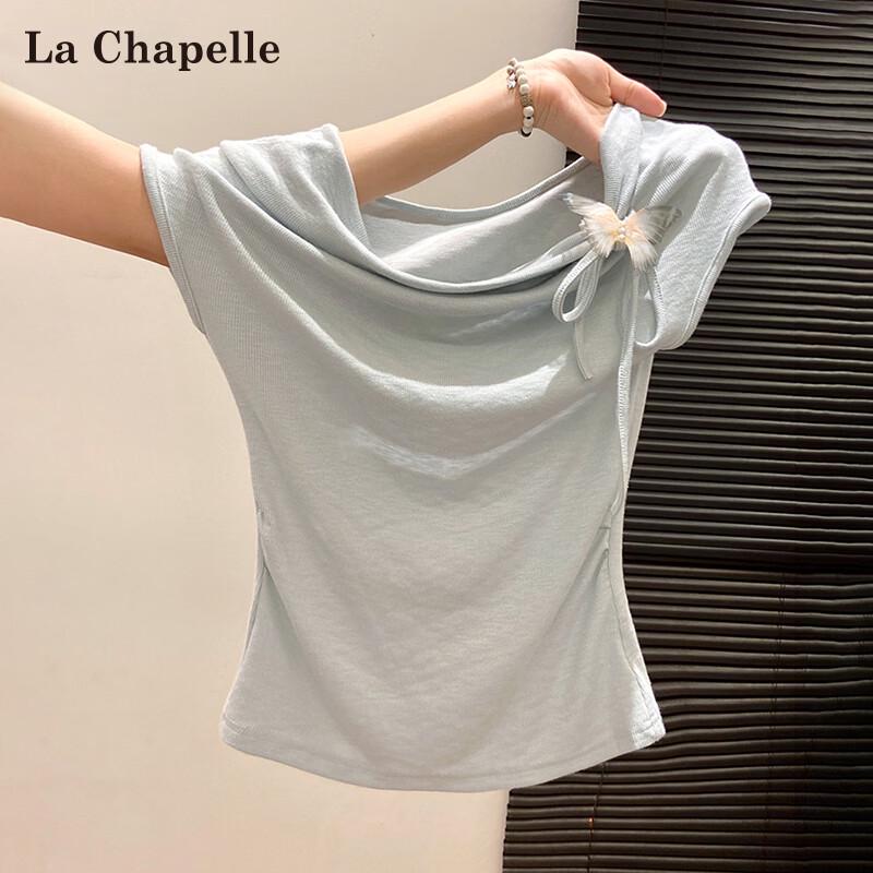 La Chapelle Women s Cowl Neck Bow-Accent Slim Fit T-Shirt S