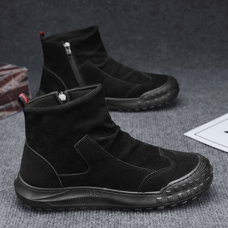Fashion Men's High Top Side Zipper Work Boots Anti-Slip Breathable Lightweight Comfortable Wear-Resistant Thick Sole Casual Safety Shoes