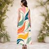 Women Plus Size Round Neck Sleeveless Printed A Line Long Dress With Side Pockets