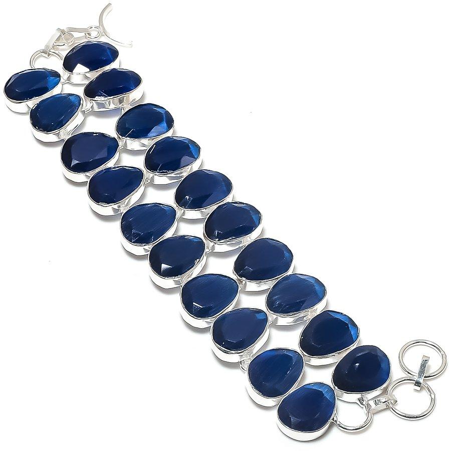 

Natural Iolite Quartz Gemstone Handmade 925 Sterling Silver Bracelet 7-8 D6N25