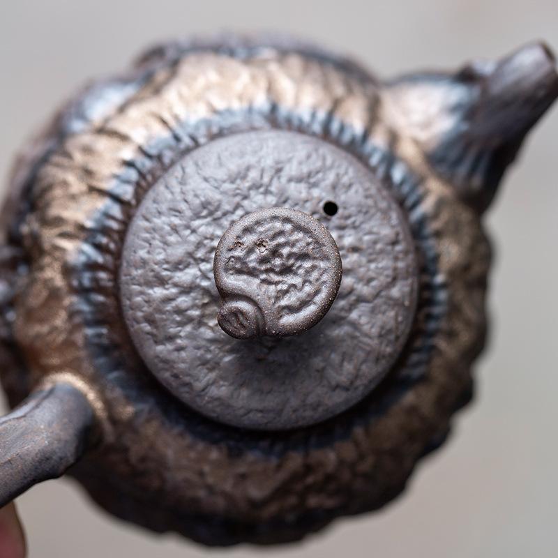 200ml Vintage Coarse Pottery Teapot with Gilded Tree Stump Design for Home Use Kung Fu Tea Set