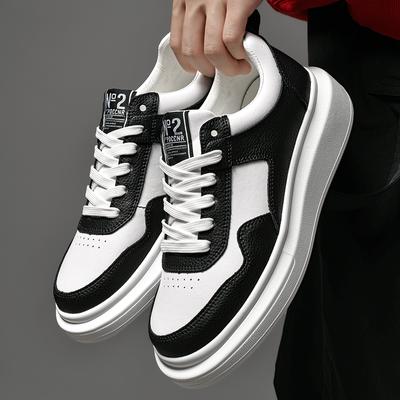 Fashion Hot Sale Men Casual Shoes Lightweight White Black Sneakers Genuine Leather Men's Vulcanize Shoes Thick Bottom Walking Trainers