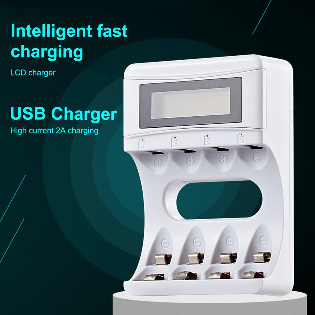 4 Slots Battery Charger with LCD Display for AA AAA Ni-MH Rechargeable Battery Smart Rechargeable