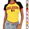 Casual V-hals T-shirt met Korte Mouwen en Landen Letterprint en Vlag Grafisch voor Steun en Evenementen voor Dames