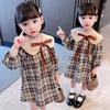 Mädchen Plaid Kleid Frühling Kinder Langarm Mode Prinzessin Puppe Kragen Kleider für Baby Mädchen
