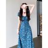 Chai Seventeen Summer Beautiful Small Skirt French Blue Floral Dress Women's Summer New Holiday Dress Foreign Style