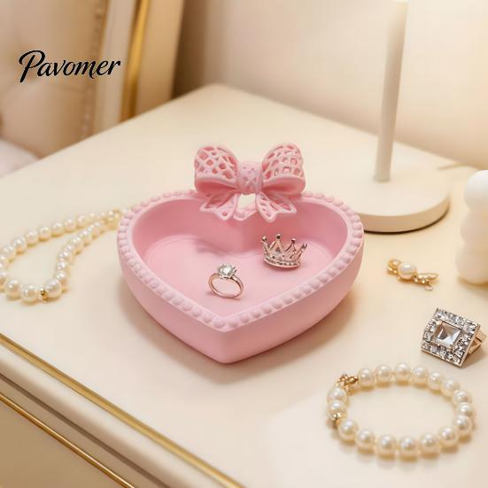 3D Printed Bow Storage Tray Jewelry Tray, Cute Heart-Shaped Organizer, Stable Decorative Desktop Organizer Unique Art Collection Gift for Rings