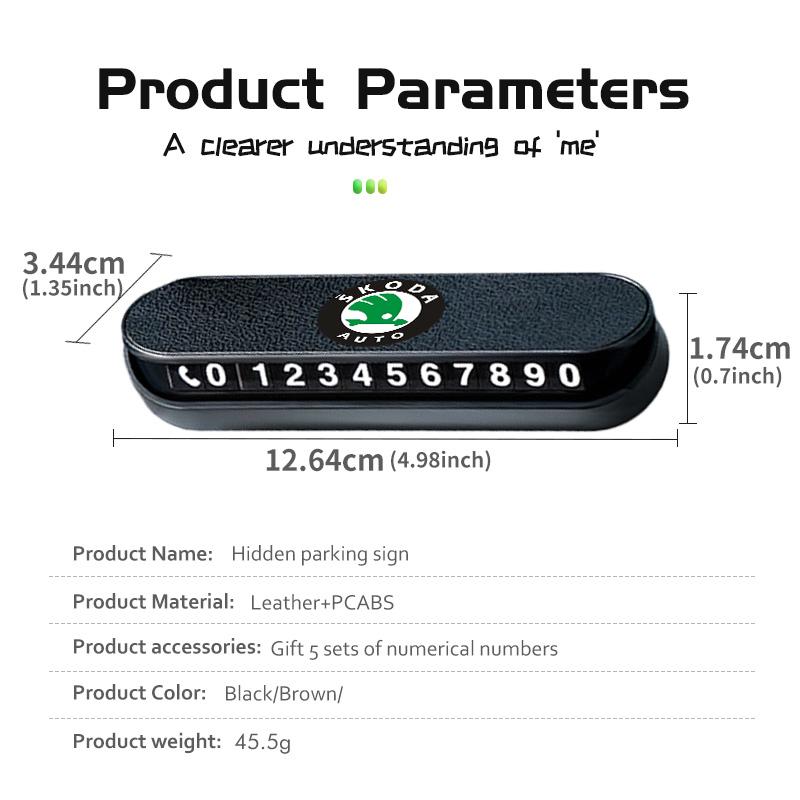 OENU7 Suede Leather Car Temporary Parking Card Phone Number Plate For Skoda Kamiq Karoq Octavia 2 3 Rapid Scala Kami Fabia VII VRS