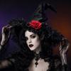 Halloween Witch Hat with Lace Trim and Rose