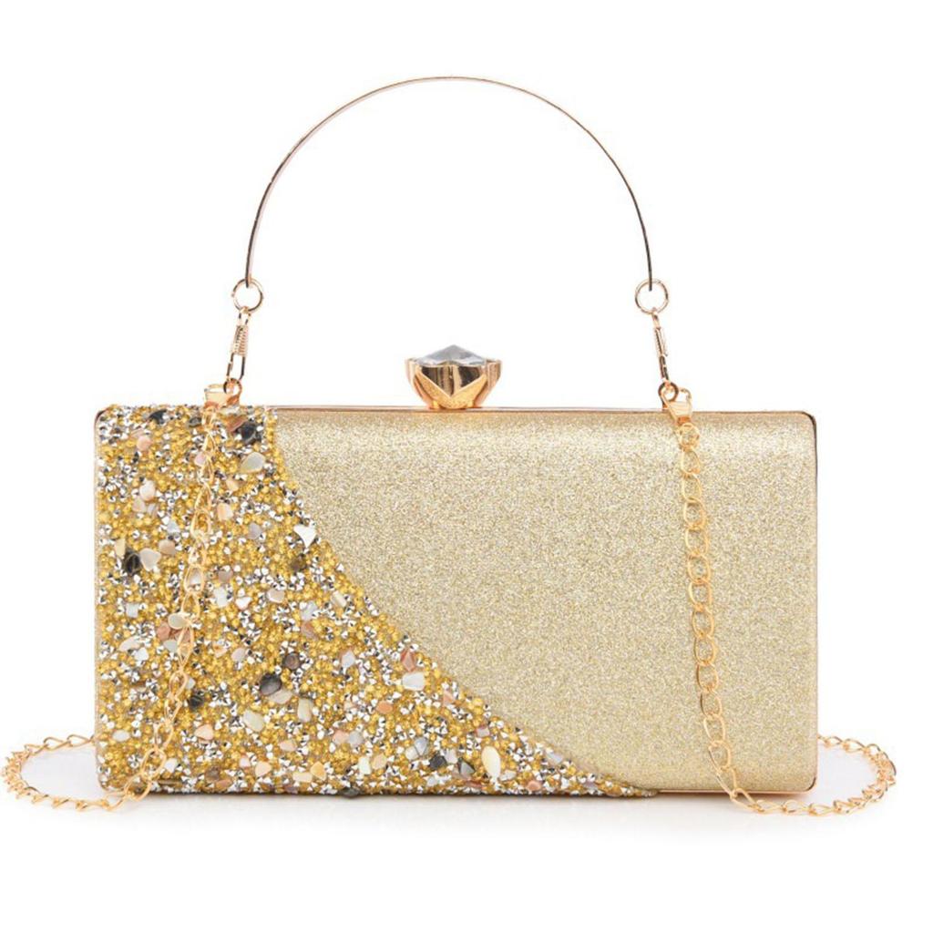 Borsa da sera da donna con strass intarsiati, texture di alta gamma, borsa a tracolla con catena per abito da sera